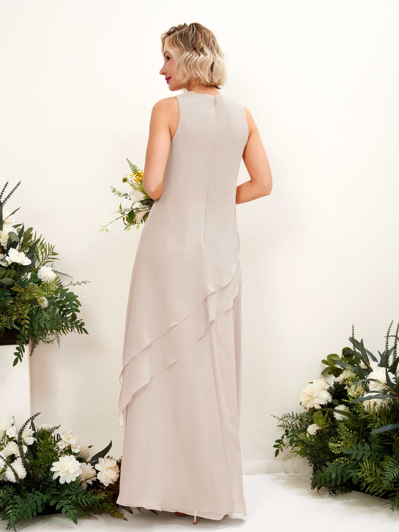 Carlyna Fourreau Longueur ras du sol Col rond Robe de demoiselle d'honneur Champagne #couleur_champagne