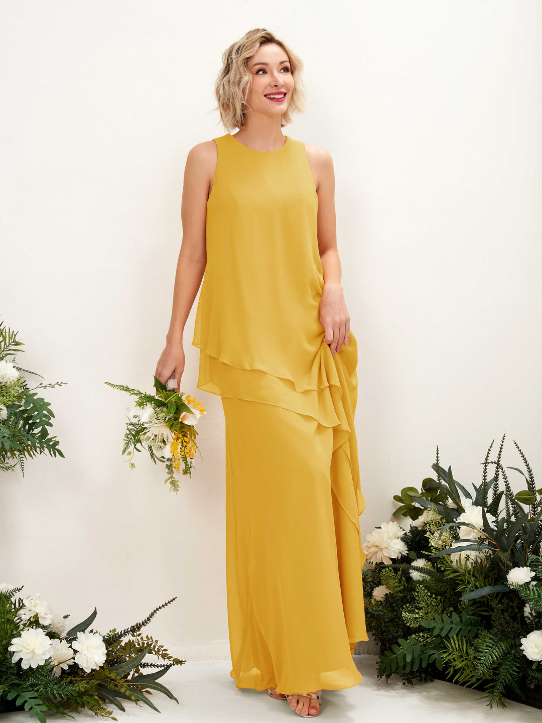 Carlyna Fourreau Longueur ras du sol Col rond Robe de demoiselle d&