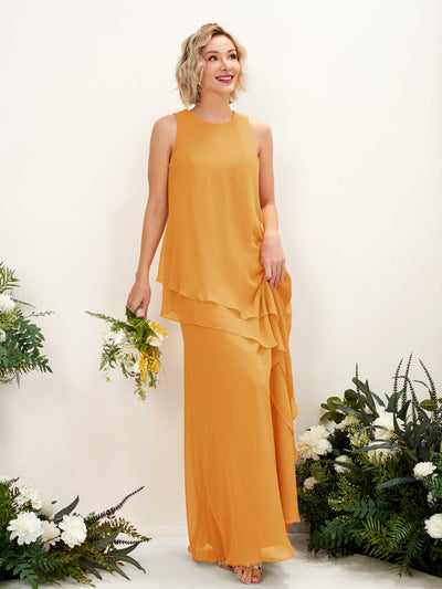 Carlyna Fourreau Longueur ras du sol Col rond Robe de demoiselle d'honneur Mangue #couleur_mangue