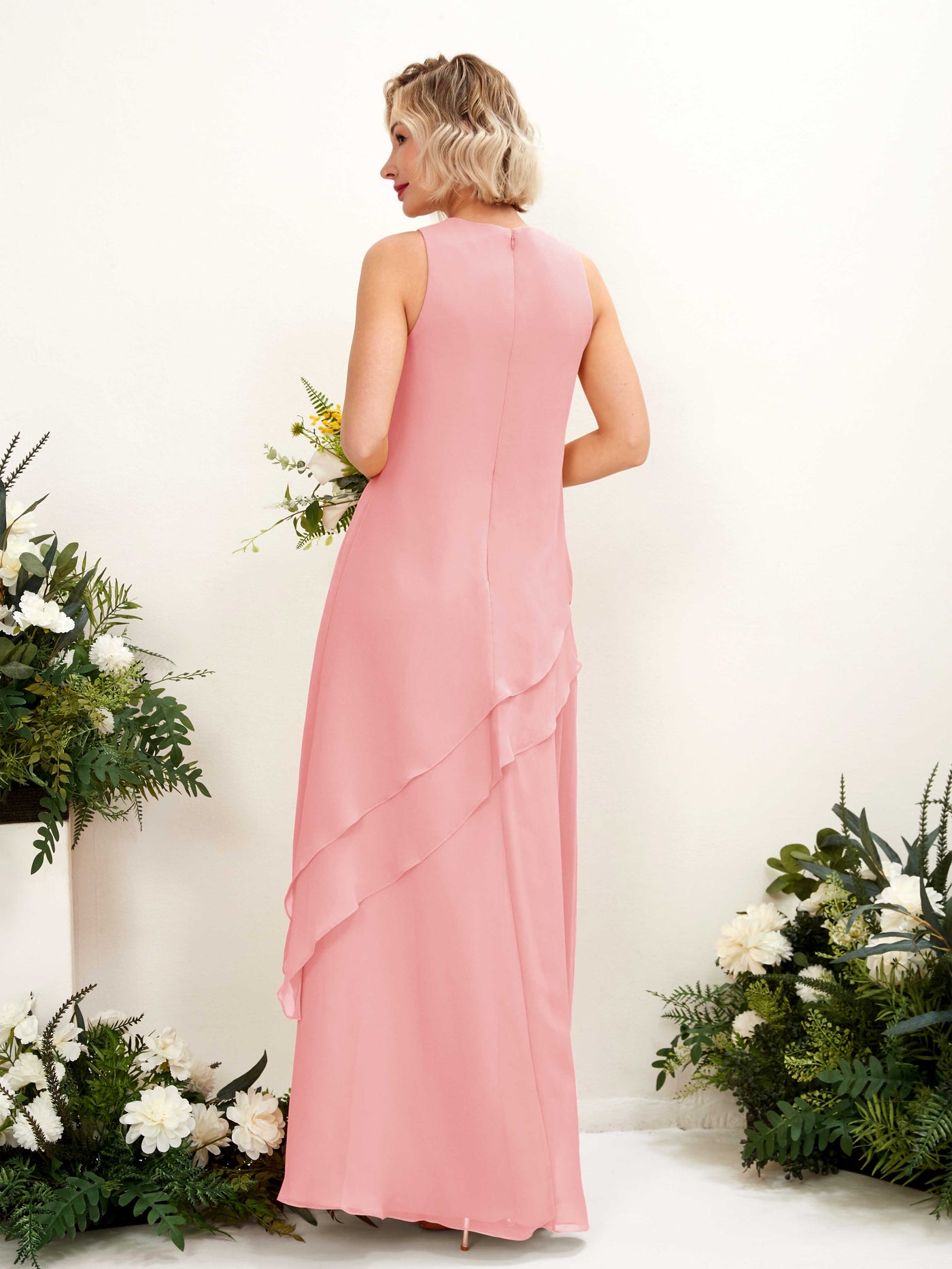 Carlyna Fourreau Longueur ras du sol Col rond Robe de demoiselle d'honneur Rose Ballet #couleur_rose-ballet