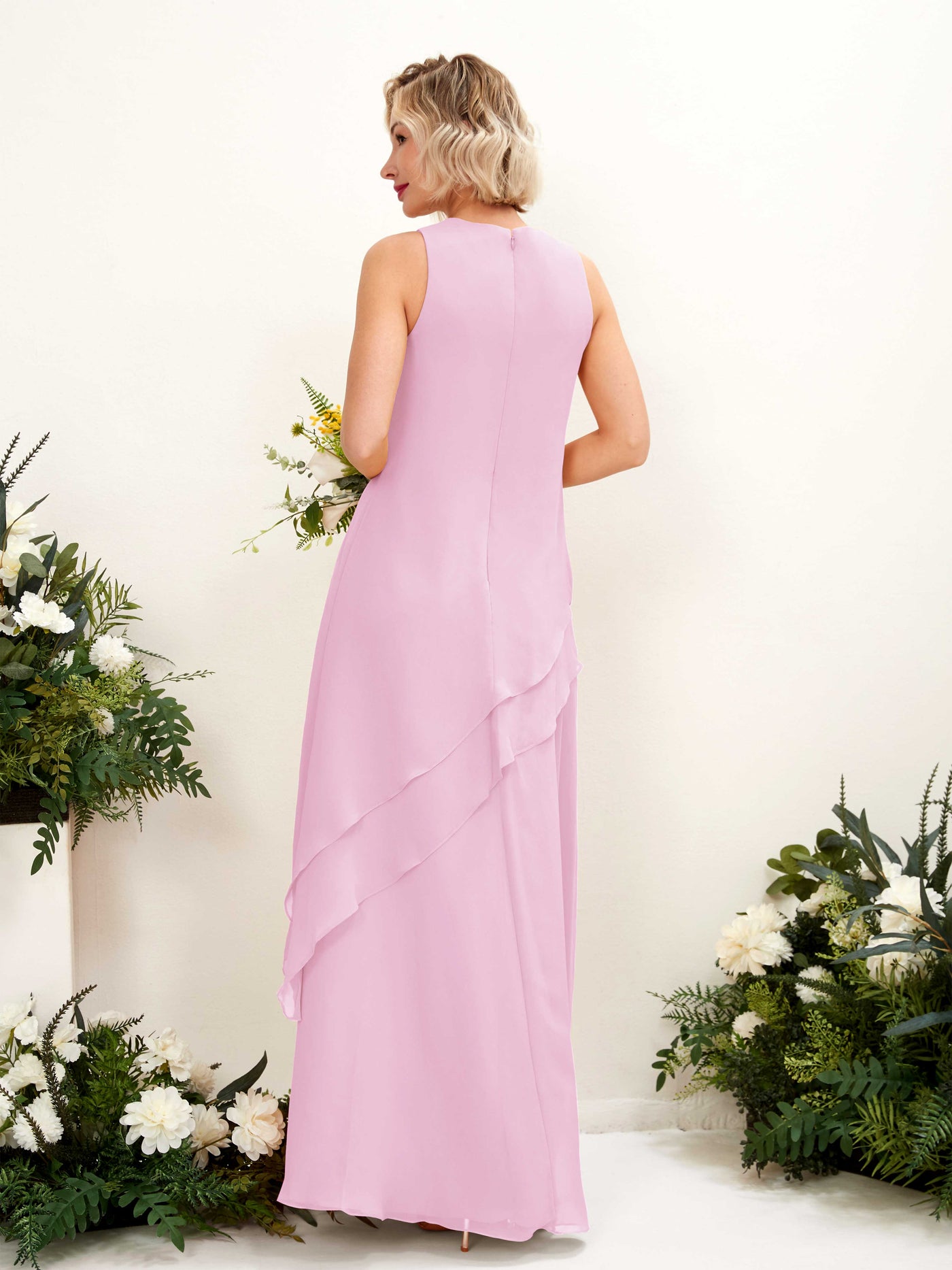 Carlyna Fourreau Longueur ras du sol Col rond Robe de demoiselle d'honneur Rose Bonbon #couleur_rose-bonbon
