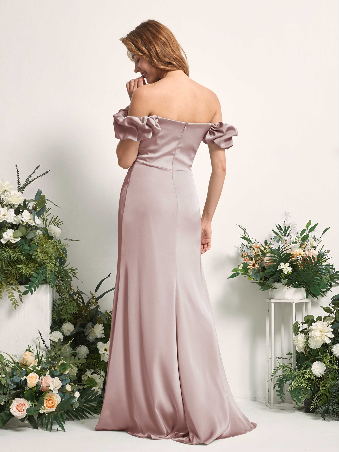 Carlyna Fourreau Longueur ras du sol Épaule Dénudée Robe demoiselle d'honneur Rose Poussiéreux #couleur_rose-poussi-reux