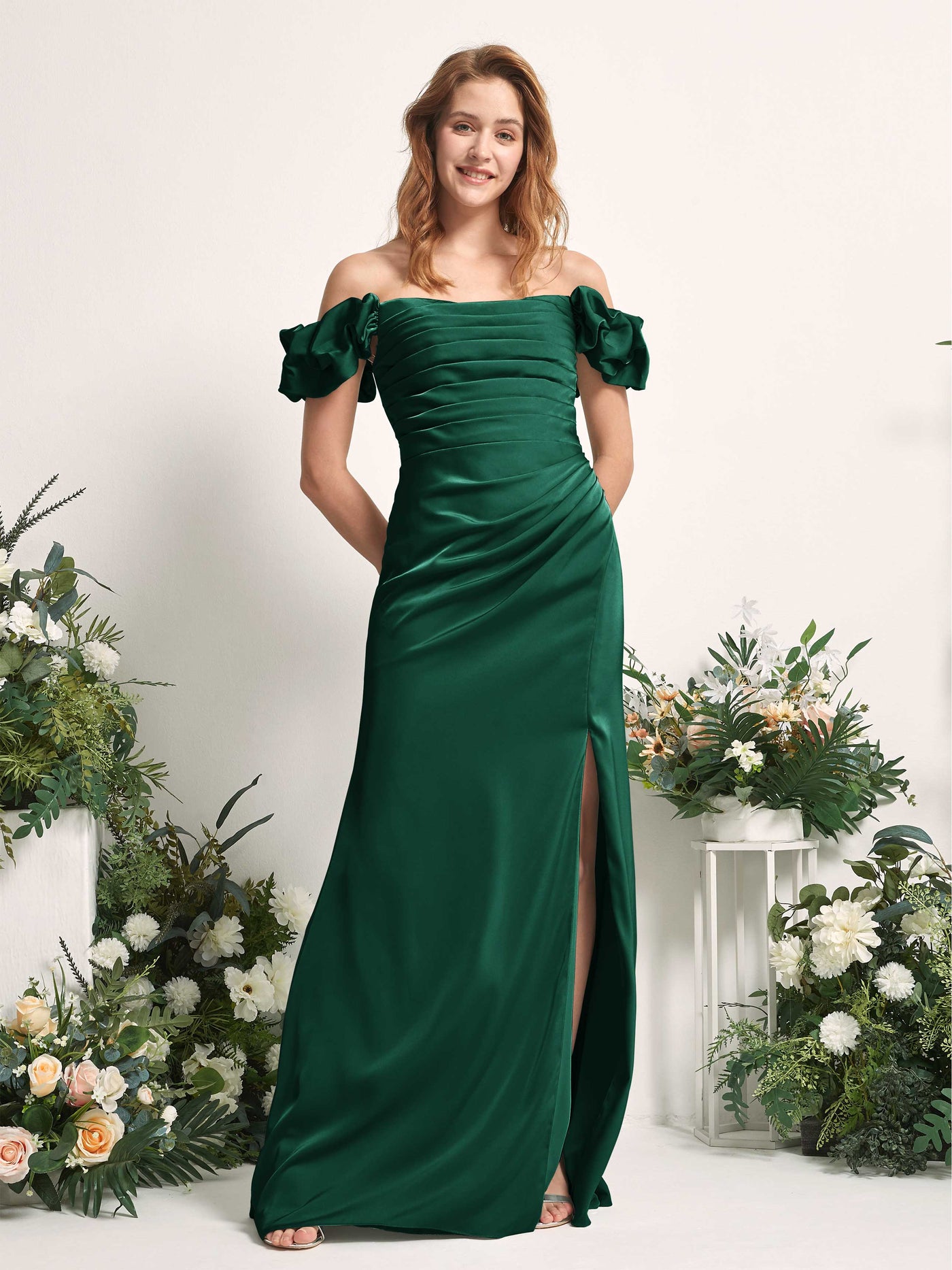 Carlyna Fourreau Longueur ras du sol Épaule Dénudée Robe demoiselle d'honneur Vert Chasseur #couleur_vert-chasseur