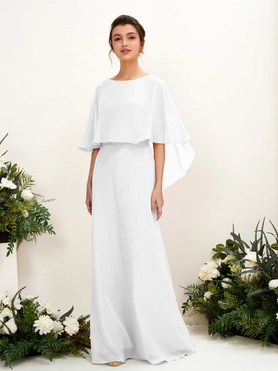 Carlyna Fourreau Silhouette Encolure bateau Cape Robes de demoiselle d'honneur Blanc #couleur_blanc