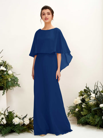Carlyna Fourreau Silhouette Encolure bateau Cape Robes de demoiselle d'honneur Bleu Roi #couleur_bleu-roi