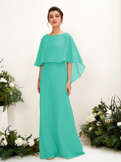Carlyna Fourreau Silhouette Encolure bateau Cape Robes de demoiselle d'honneur Bleu Tiffany #couleur_bleu-tiffany
