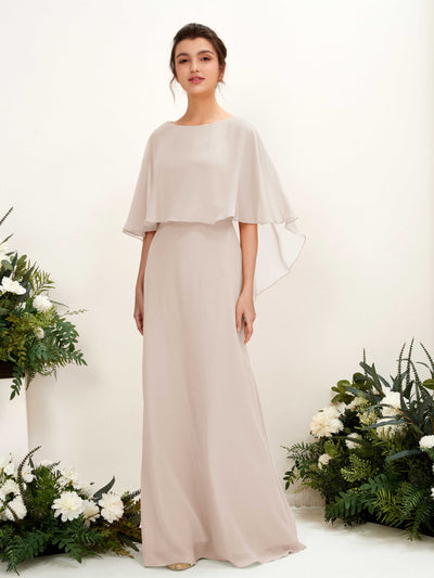 Carlyna Fourreau Silhouette Encolure bateau Cape Robes de demoiselle d'honneur Champagne #couleur_champagne