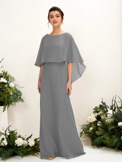 Carlyna Fourreau Silhouette Encolure bateau Cape Robes de demoiselle d'honneur Gris Acier #couleur_gris-acier