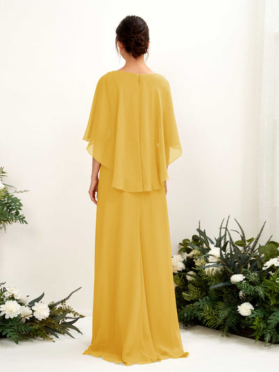 Carlyna Fourreau Silhouette Encolure bateau Cape Robes de demoiselle d'honneur Jaune Moutard #couleur_jaune-moutard