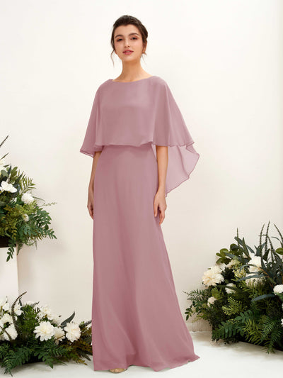Carlyna Fourreau Silhouette Encolure bateau Cape Robes de demoiselle d'honneur Mauve Vintage #couleur_mauve-vintage