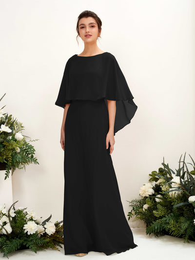 Carlyna Fourreau Silhouette Encolure bateau Cape Robes de demoiselle d'honneur Noir #couleur_noir