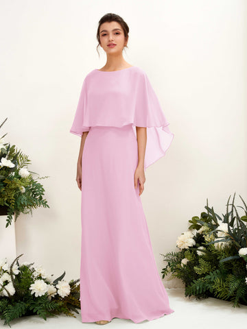 Carlyna Fourreau Silhouette Encolure bateau Cape Robes de demoiselle d'honneur Rose Bonbon #couleur_rose-bonbon