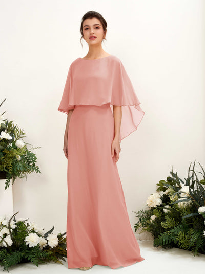 Carlyna Fourreau Silhouette Encolure bateau Cape Robes de demoiselle d'honneur Rose Champagne #couleur_rose-champagne