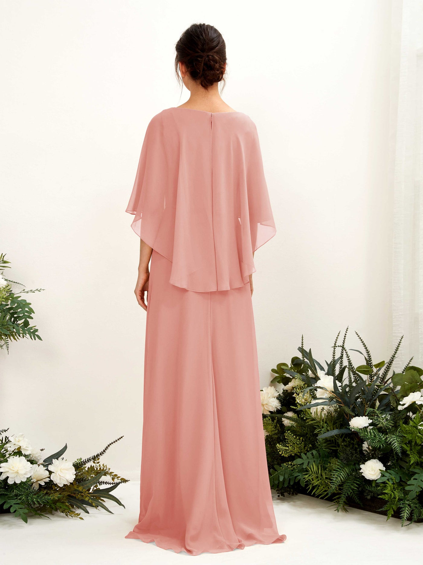 Carlyna Fourreau Silhouette Encolure bateau Cape Robes de demoiselle d'honneur Rose Champagne #couleur_rose-champagne