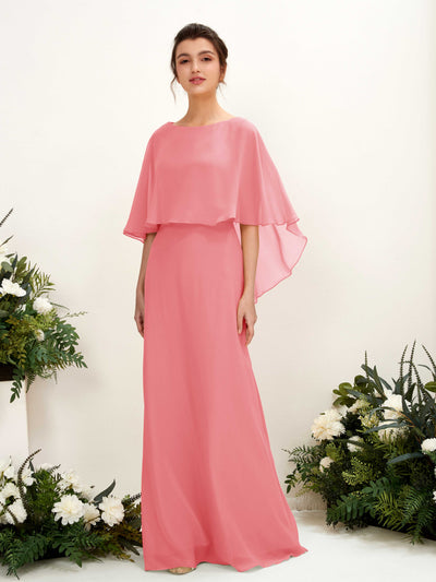 Carlyna Fourreau Silhouette Encolure bateau Cape Robes de demoiselle d'honneur Rose Corail #couleur_rose-corail