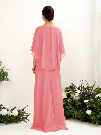 Carlyna Fourreau Silhouette Encolure bateau Cape Robes de demoiselle d'honneur Rose Corail #couleur_rose-corail