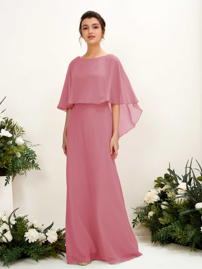 Carlyna Fourreau Silhouette Encolure bateau Cape Robes de demoiselle d'honneur Rose Du Désert #couleur_rose-du-d-sert