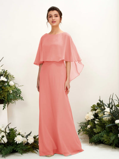 Carlyna Fourreau Silhouette Encolure bateau Cape Robes de demoiselle d'honneur Rose Pêche #couleur_rose-p-che