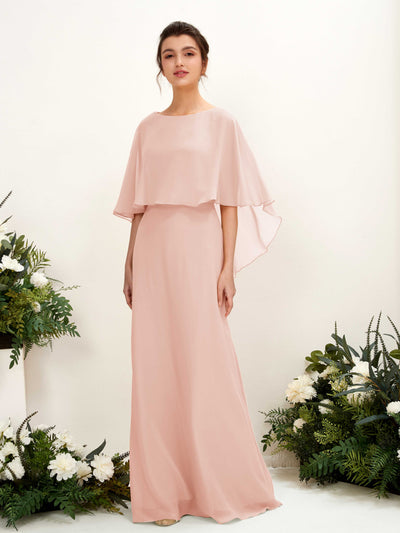Carlyna Fourreau Silhouette Encolure bateau Cape Robes de demoiselle d'honneur Rose Perle #couleur_rose-perle