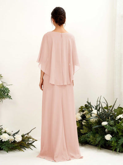 Carlyna Fourreau Silhouette Encolure bateau Cape Robes de demoiselle d'honneur Rose Perle #couleur_rose-perle