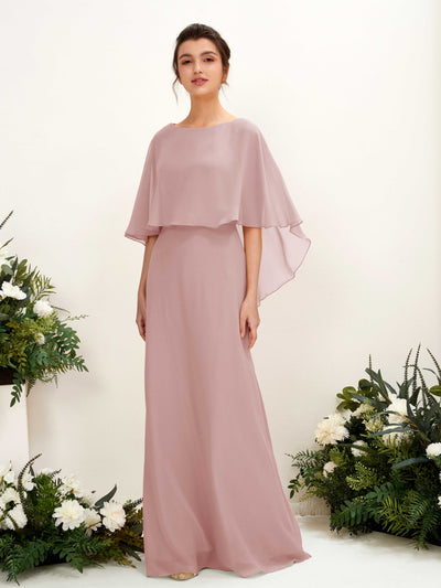 Carlyna Fourreau Silhouette Encolure bateau Cape Robes de demoiselle d'honneur Rose Poussiéreux #couleur_rose-poussi-reux