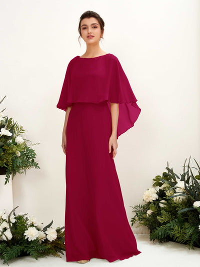 Carlyna Fourreau Silhouette Encolure bateau Cape Robes de demoiselle d'honneur Rouge Bouffon #couleur_rouge-bouffon