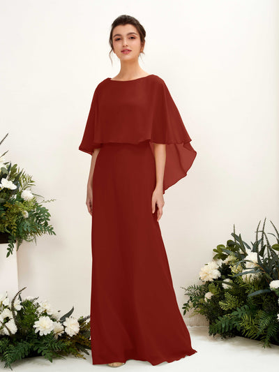 Carlyna Fourreau Silhouette Encolure bateau Cape Robes de demoiselle d'honneur Rouille #couleur_rouille