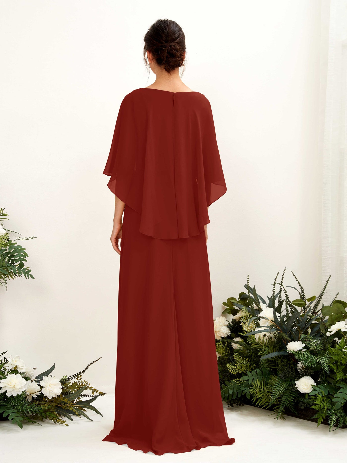 Carlyna Fourreau Silhouette Encolure bateau Cape Robes de demoiselle d'honneur Rouille #couleur_rouille