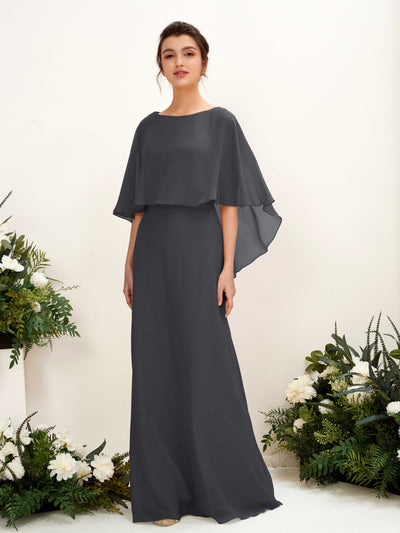 Carlyna Fourreau Silhouette Encolure bateau Cape Robes de demoiselle d'honneur Étain #couleur_tain