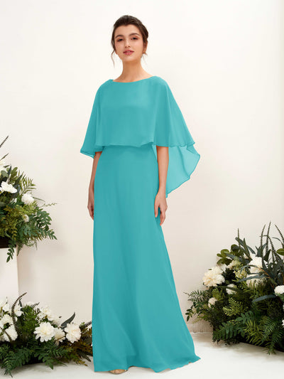 Carlyna Fourreau Silhouette Encolure bateau Cape Robes de demoiselle d'honneur Turquoise #couleur_turquoise