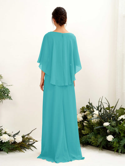 Carlyna Fourreau Silhouette Encolure bateau Cape Robes de demoiselle d'honneur Turquoise #couleur_turquoise