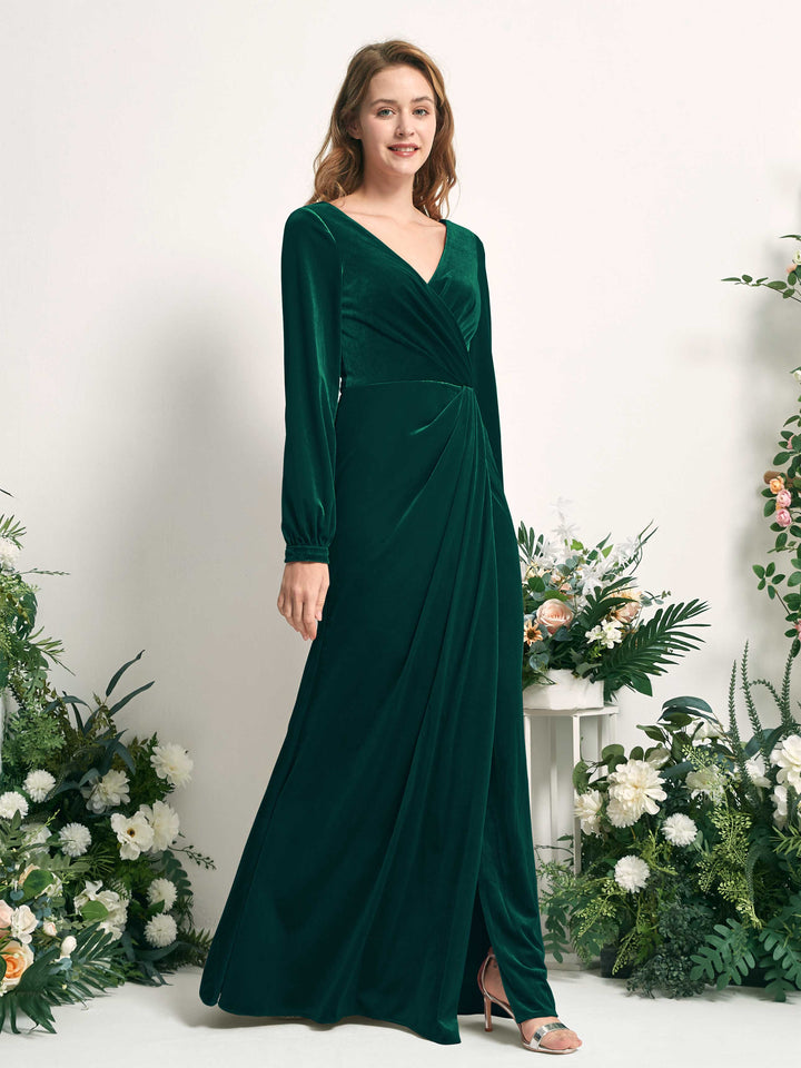 Carlyna Fourreau Silhouette Manches Longues Col V longueur ras du sol robe de demoiselle d&