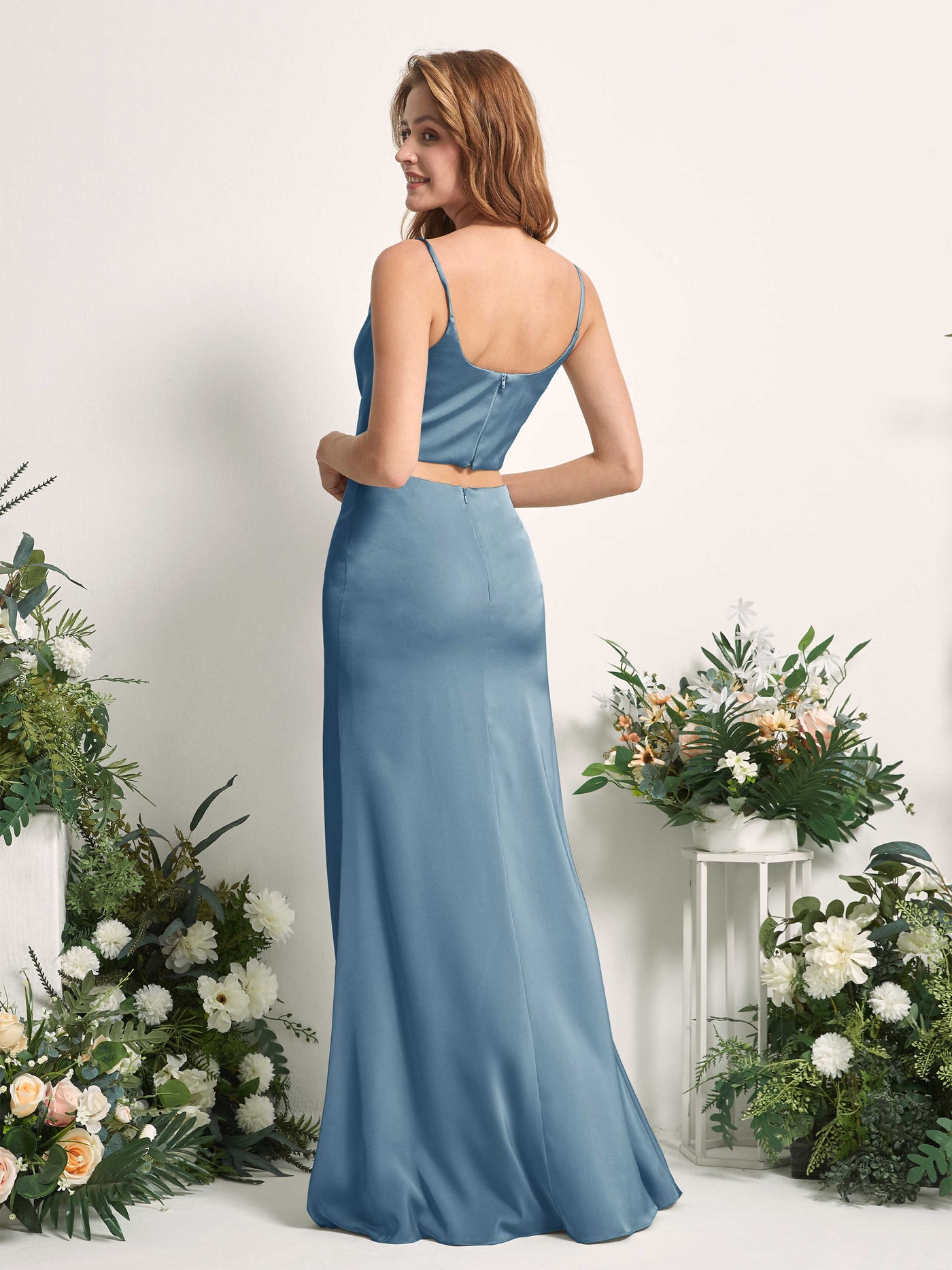 Carlyna Fourreau Sirène Col bénitier Longueur ras du sol Robes de demoiselle d'honneur Bleu Encre #couleur_bleu-encre
