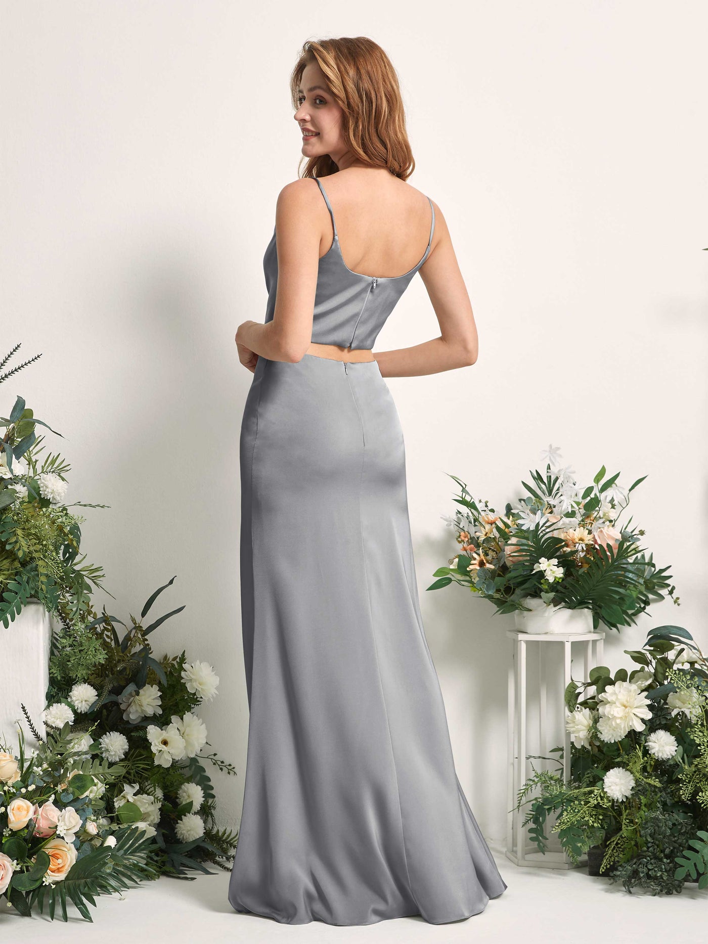 Carlyna Fourreau Sirène Col bénitier Longueur ras du sol Robes de demoiselle d'honneur Gris Acier #couleur_gris-acier