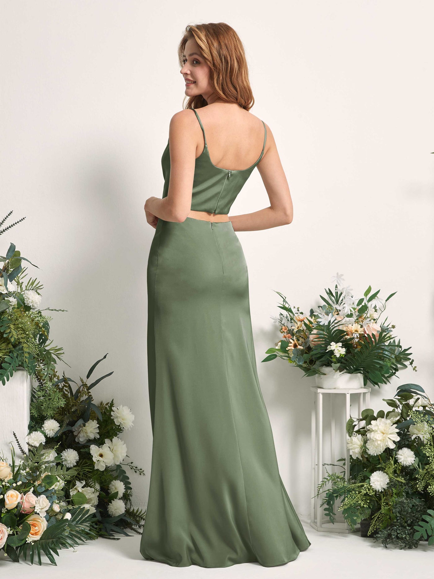 Carlyna Fourreau Sirène Col bénitier Longueur ras du sol Robes de demoiselle d'honneur Olive #couleur_olive