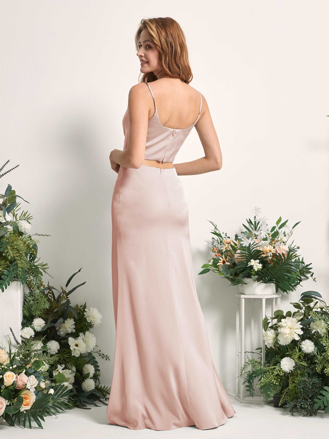 Carlyna Fourreau Sirène Col bénitier Longueur ras du sol Robes de demoiselle d'honneur Rose Perle #couleur_rose-perle