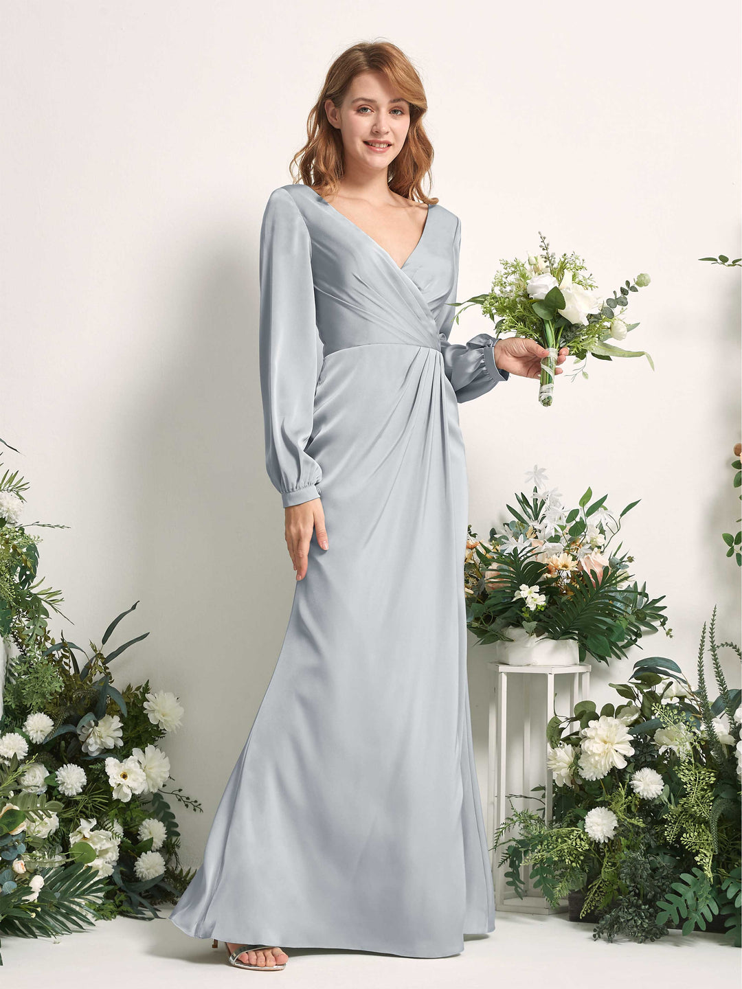 Carlyna Fourreau Sirène Col V Manches Longues Robes de demoiselle d&
