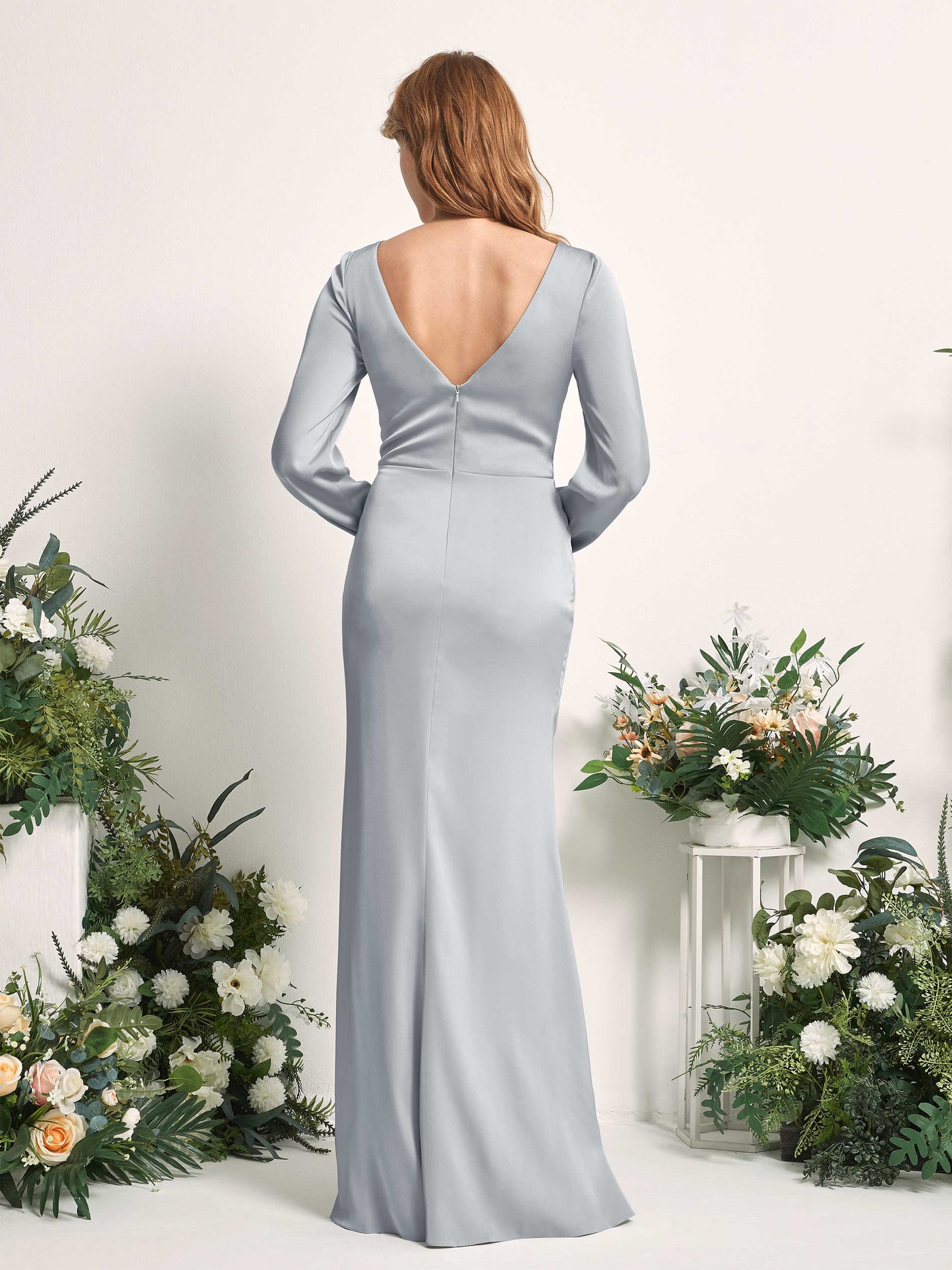 Carlyna Fourreau Sirène Col V Manches Longues Robes de demoiselle d'honneur Bleu Bébé #couleur_bleu-b-b