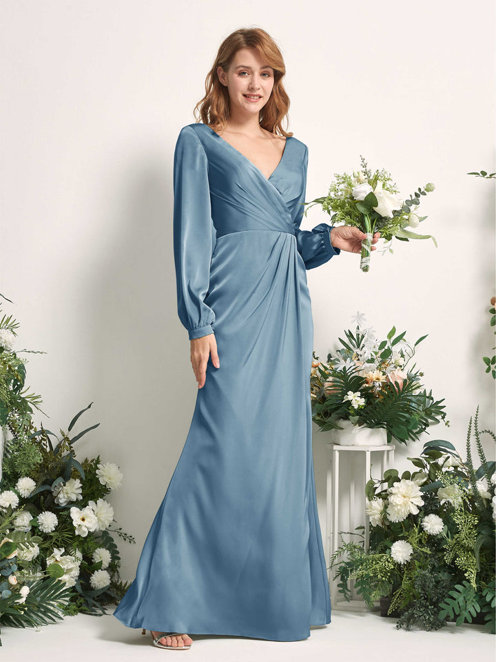 Carlyna Fourreau Sirène Col V Manches Longues Robes de demoiselle d&
