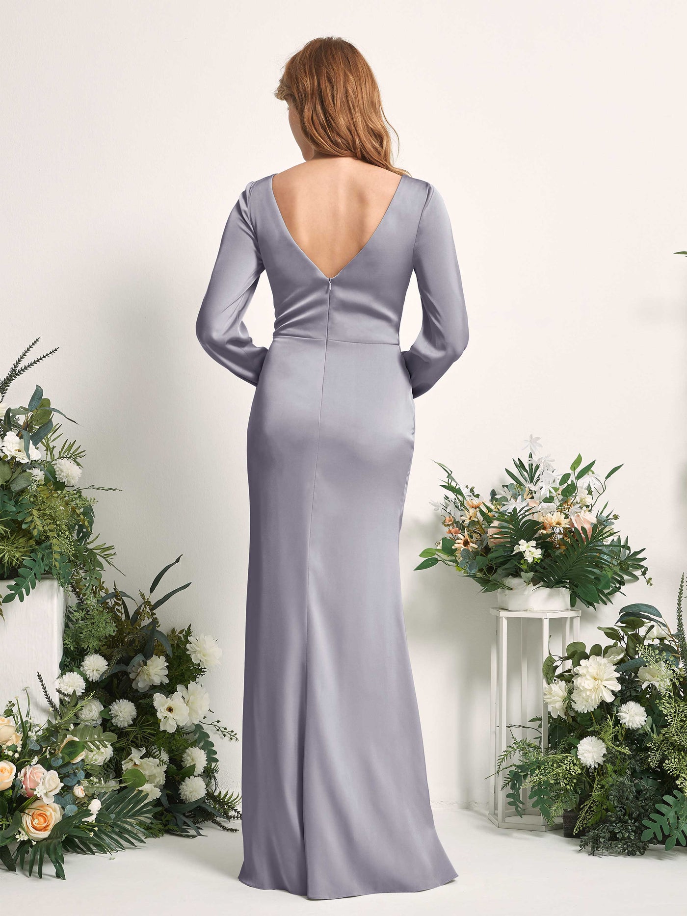 Carlyna Fourreau Sirène Col V Manches Longues Robes de demoiselle d'honneur Brume Violette #couleur_brume-violette