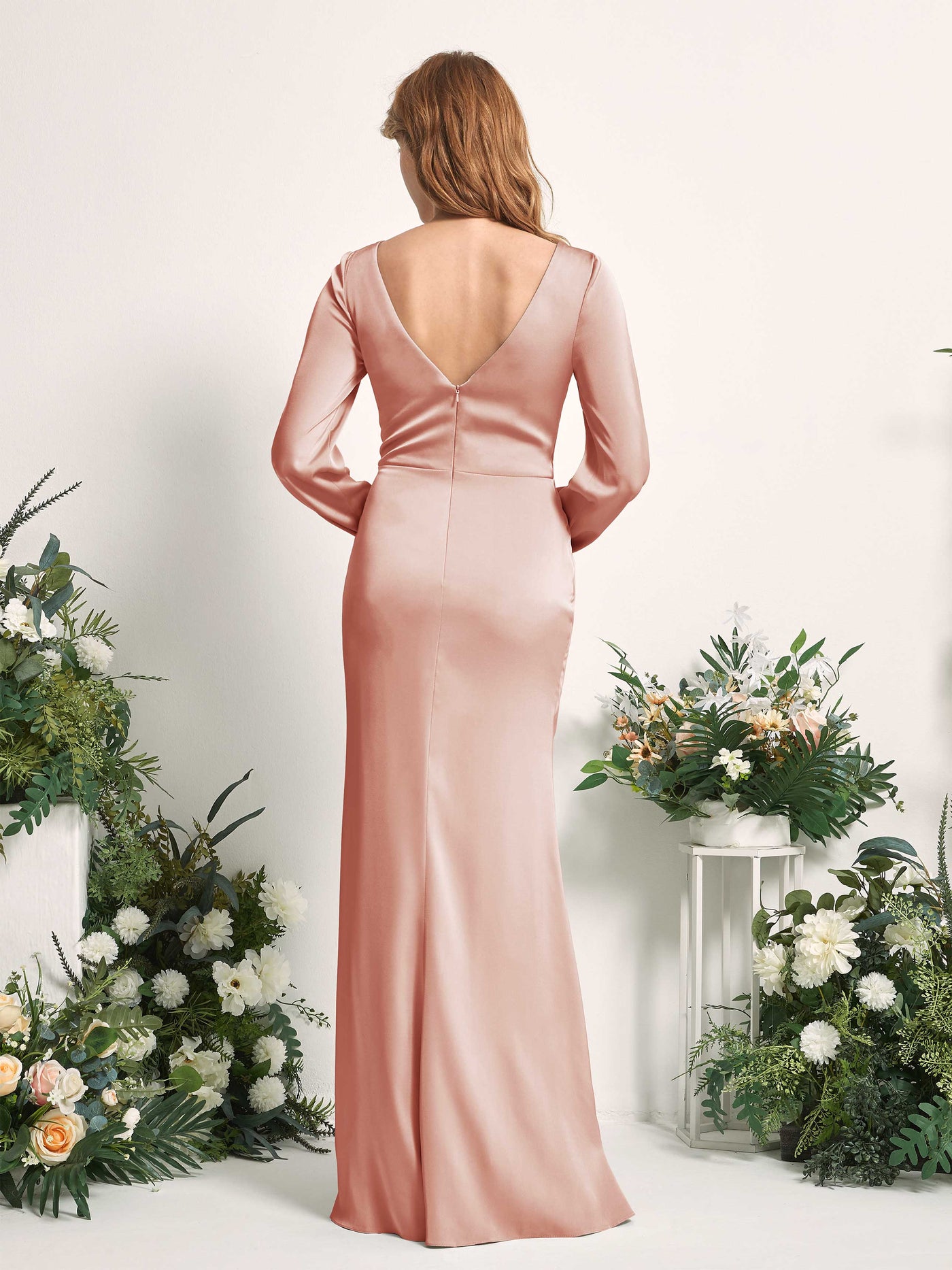 Carlyna Fourreau Sirène Col V Manches Longues Robes de demoiselle d'honneur Cantaloup #couleur_cantaloup