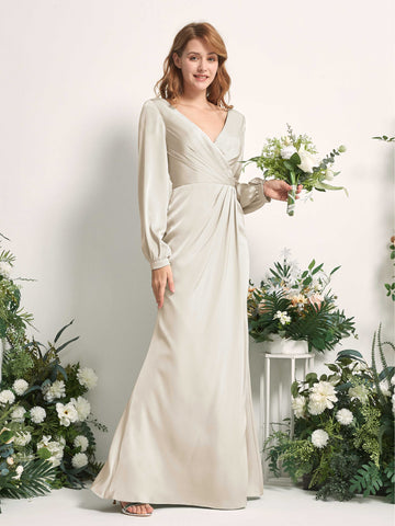 Carlyna Fourreau Sirène Col V Manches Longues Robes de demoiselle d'honneur Champagne #couleur_champagne