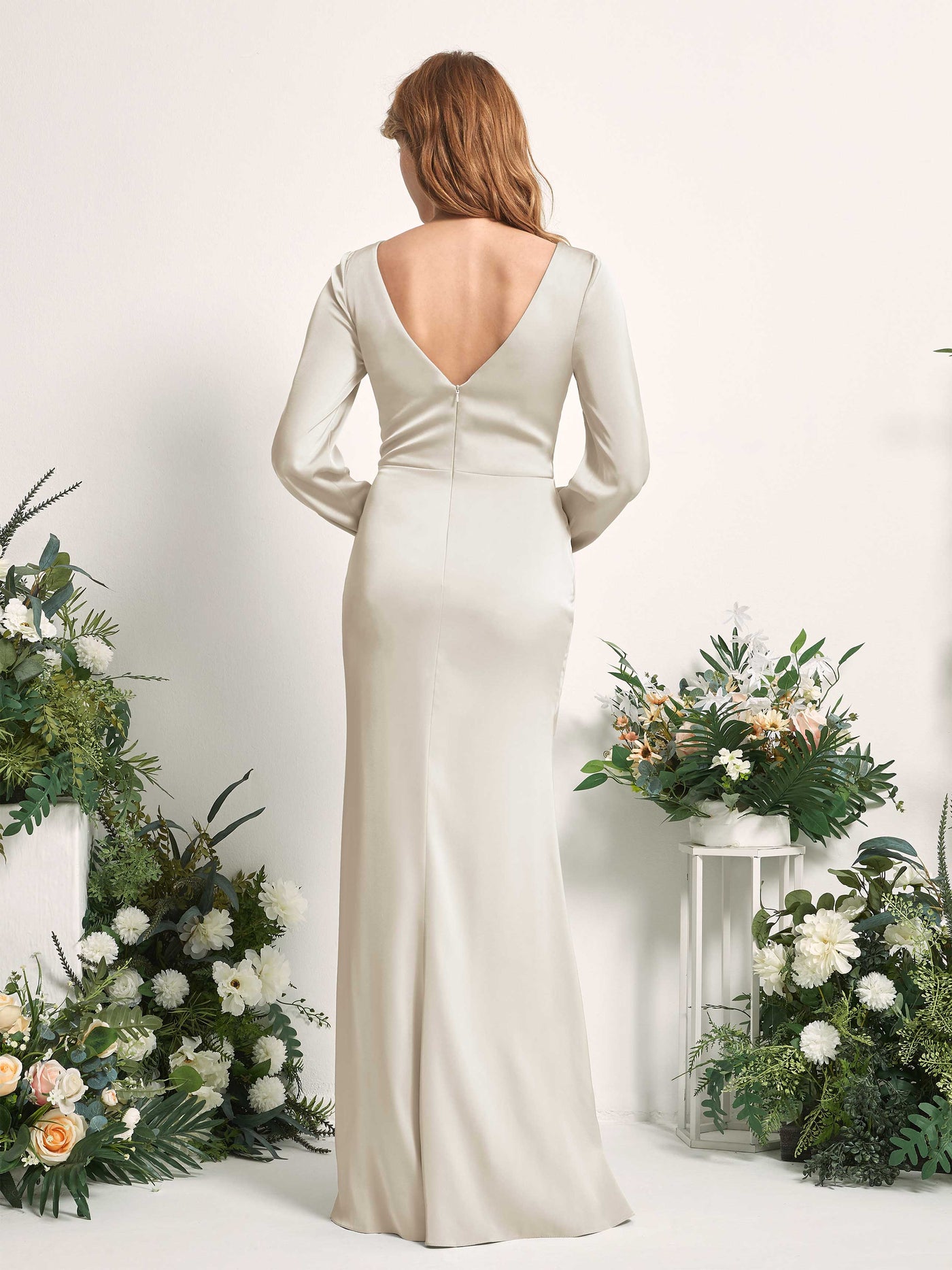 Carlyna Fourreau Sirène Col V Manches Longues Robes de demoiselle d'honneur Champagne #couleur_champagne