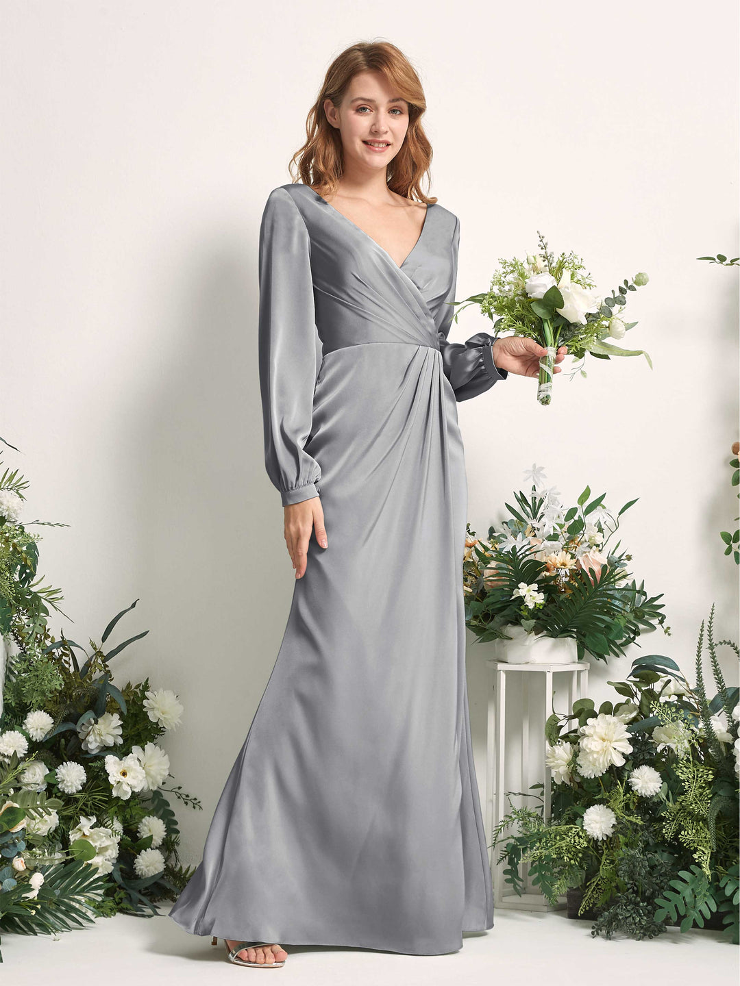 Carlyna Fourreau Sirène Col V Manches Longues Robes de demoiselle d&