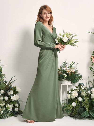 Carlyna Fourreau Sirène Col V Manches Longues Robes de demoiselle d'honneur Olive #couleur_olive