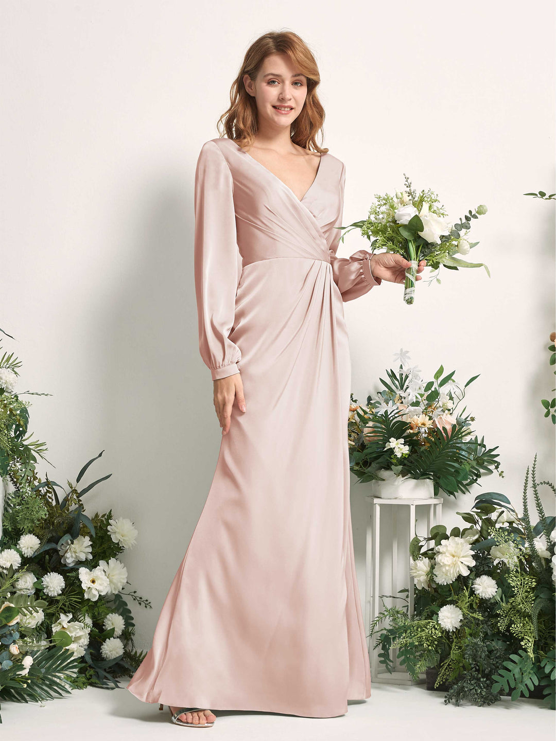 Carlyna Fourreau Sirène Col V Manches Longues Robes de demoiselle d&