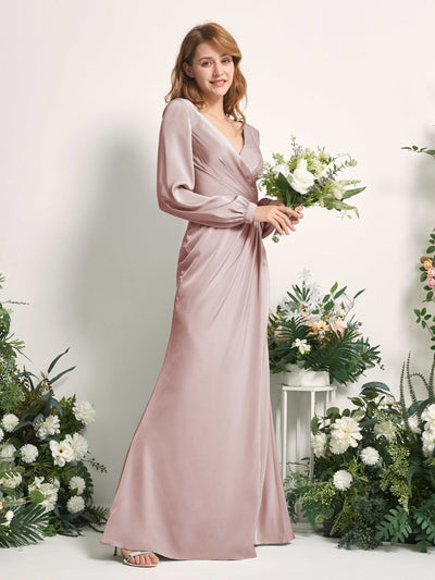 Carlyna Fourreau Sirène Col V Manches Longues Robes de demoiselle d'honneur Rose Poussiéreux #couleur_rose-poussi-reux