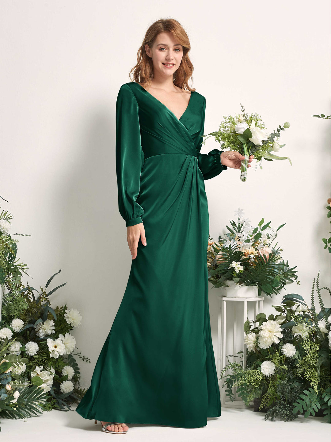 Carlyna Fourreau Sirène Col V Manches Longues Robes de demoiselle d&