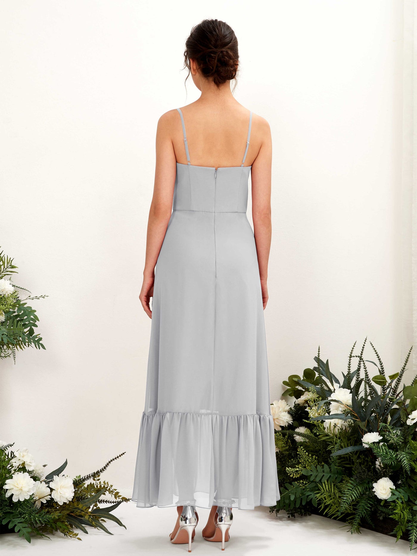Carlyna Robe de demoiselle d'honneur Empire Bretelles spaghetti Longueur ras du sol Argent #couleur_argent