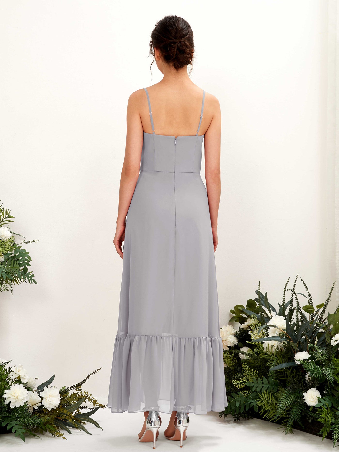 Carlyna Robe de demoiselle d'honneur Empire Bretelles spaghetti Longueur ras du sol Gris Boussole #couleur_gris-boussole